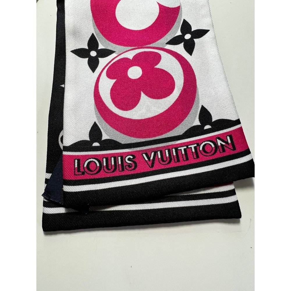 NWOT Louis Vuitton Bandeau Scarf, Black, White, Pink, M77362, Monogram Marbles - Picture 6 of 9